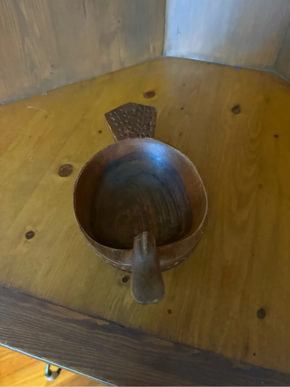 Vintage Hand Carved Wooden Duck Bowl Scandinavian Folk Art Kåsa Mid Century